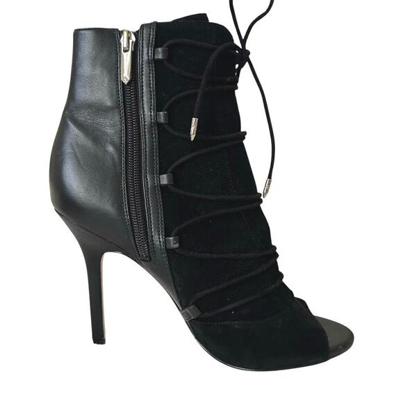 Sam Edelman Shoes - Sam Edelman Women Leather Bootie Shoes Stiletto 4” Heel Black Open Toe Size 7.5”